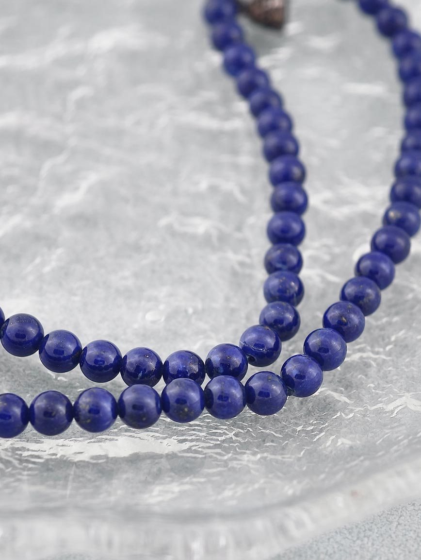 Natural Lapis Lazuli and Sterling Silver Lucky Bead Bracelet image