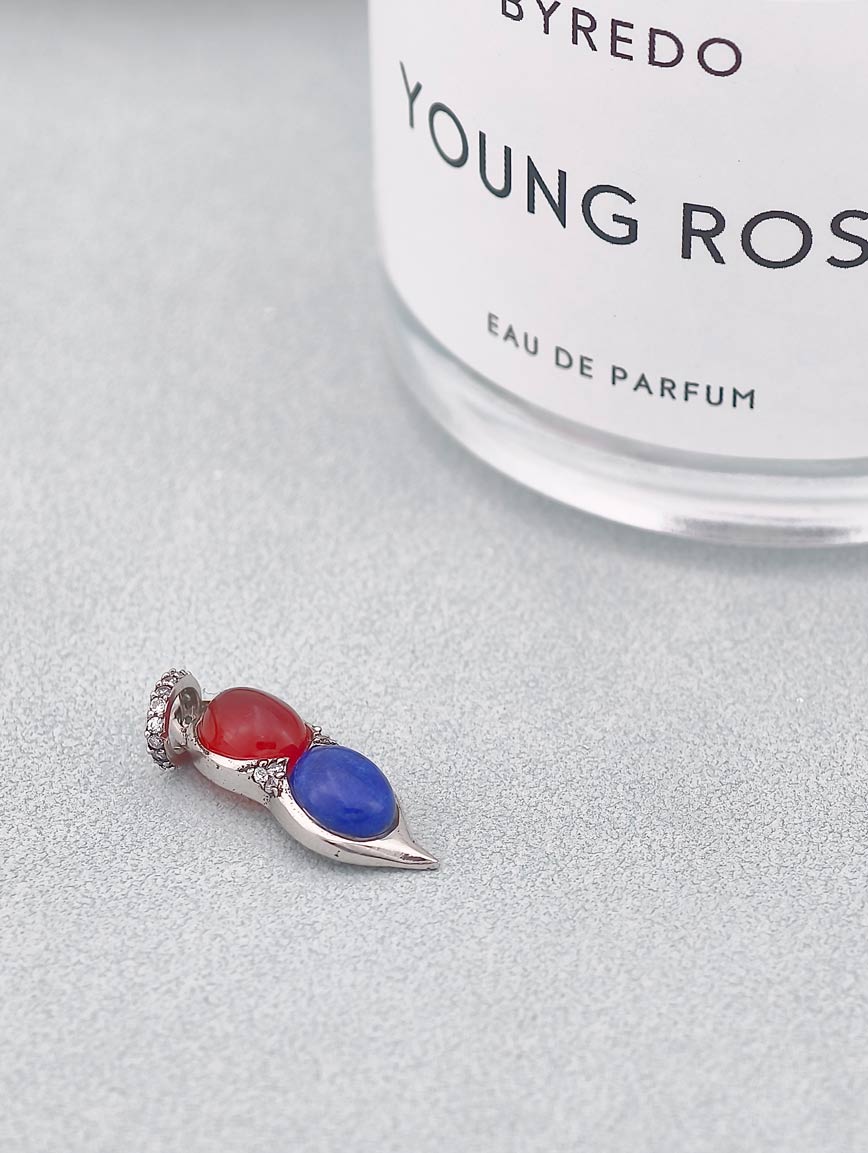 Natural Agate and Lapis Lazuli Sterling Silver Pendant image