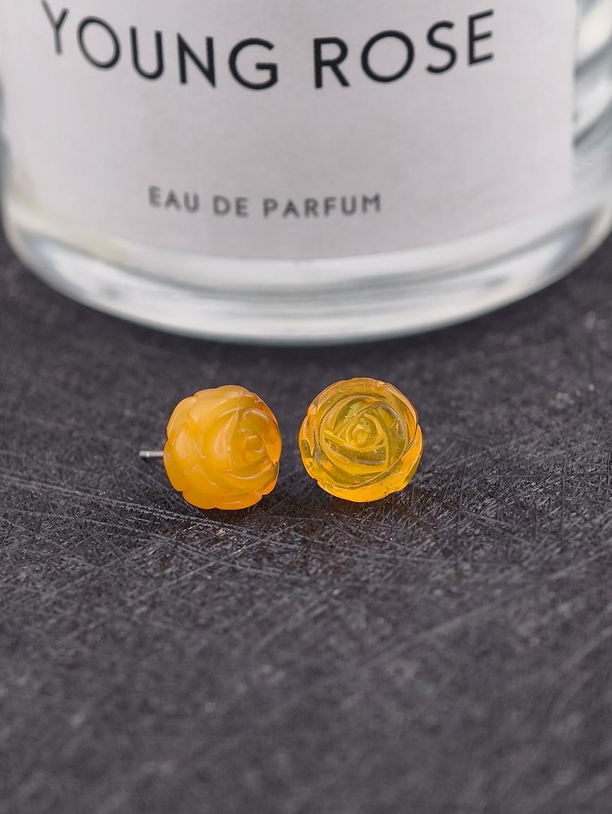 Natural Flower Shaped Amber Sterling Silver Earrings image