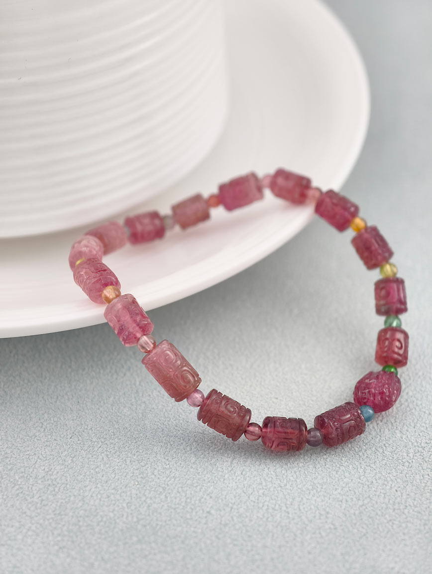 Natural Pink Tourmaline Good Luck Bead Bracelet image