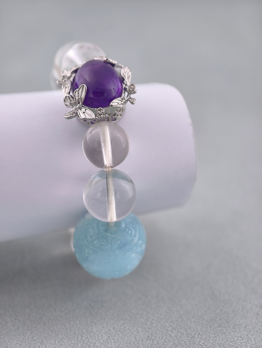 Natural Clear Quartz and Aquamarine Amethyst Rose Quartz Bracelet image