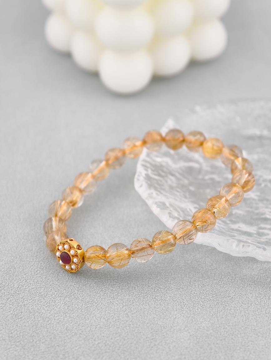 Natural Rutilated Quartz and Tourmaline Bracelet image