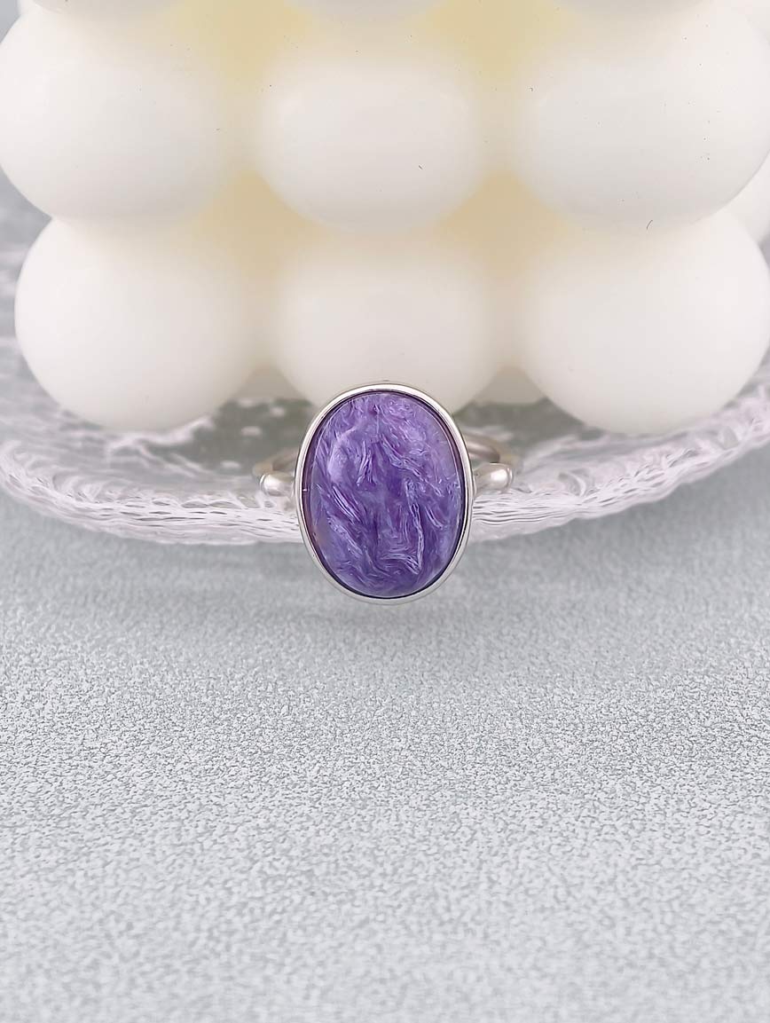 Sterling Silver Inlaid Natural Charoite Ring image