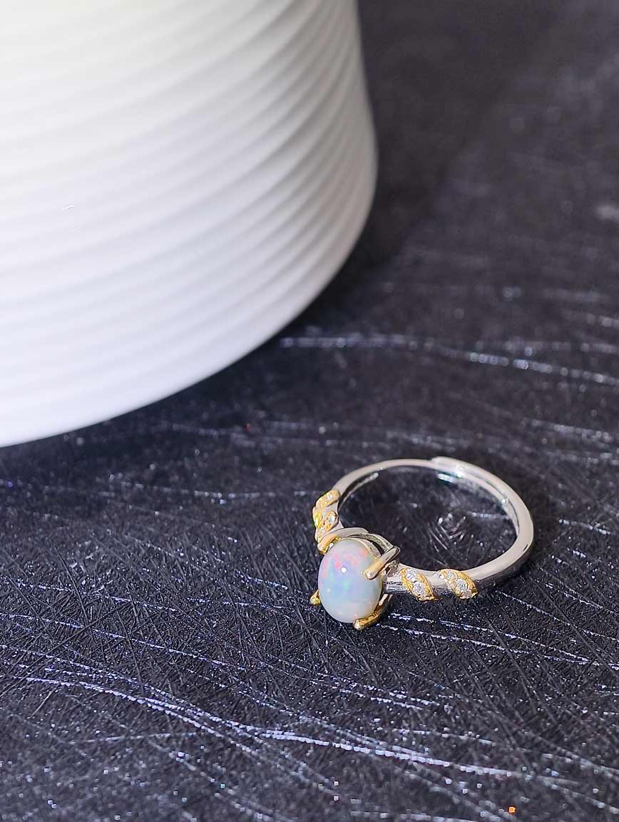 Sterling Silver Inlaid Natural Opal Design Ring image