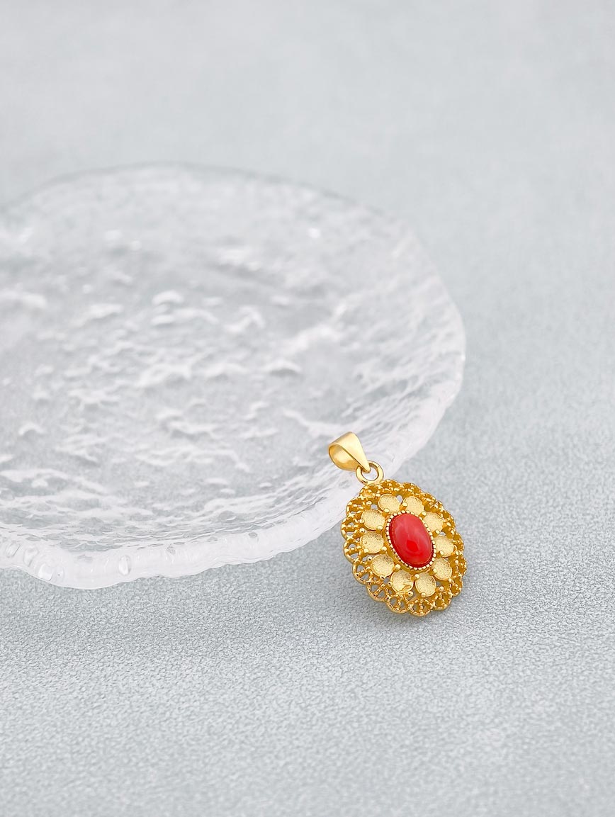 Natural Red Coral Sterling Silver Pendant image