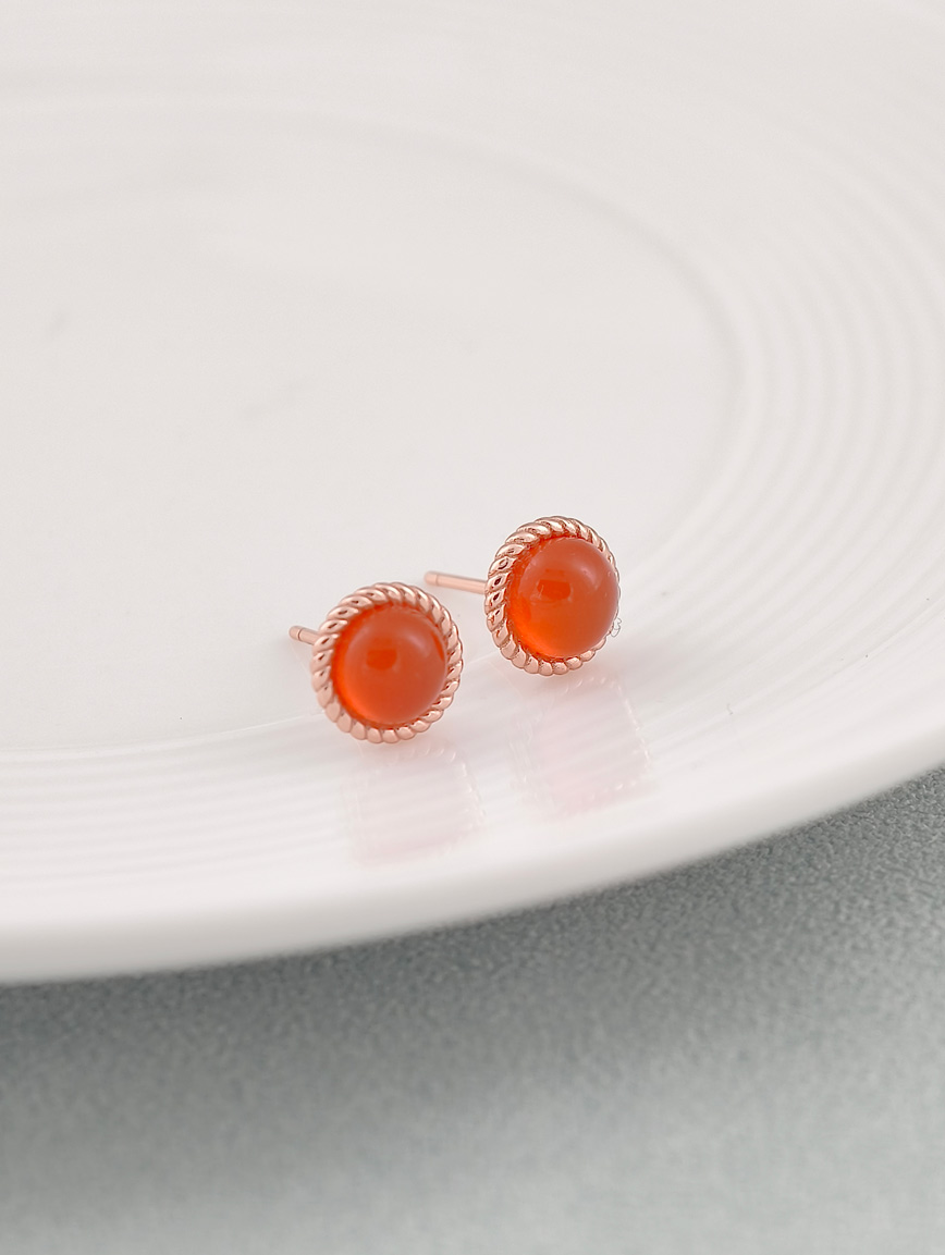 Natural South Red Agate Simple Style Sterling Silver Earrings image