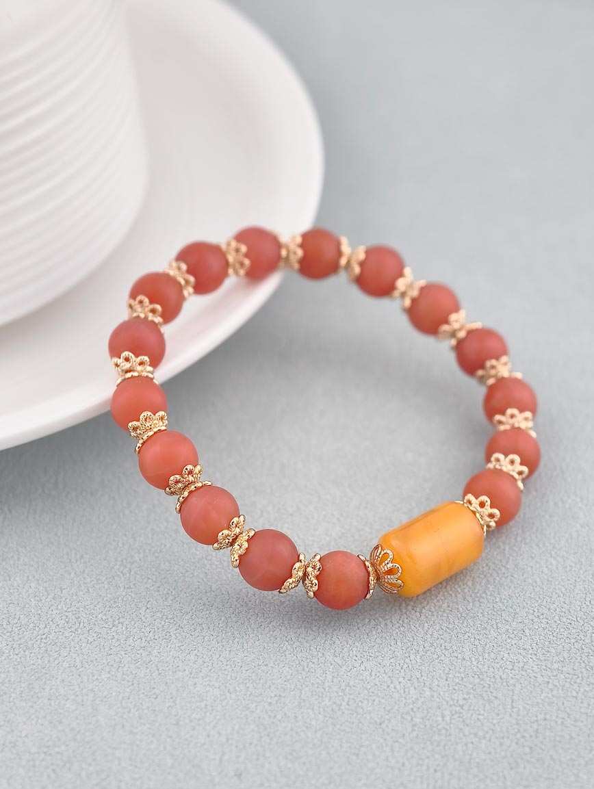 Natural South Red Agate and Beeswax Bracelet image