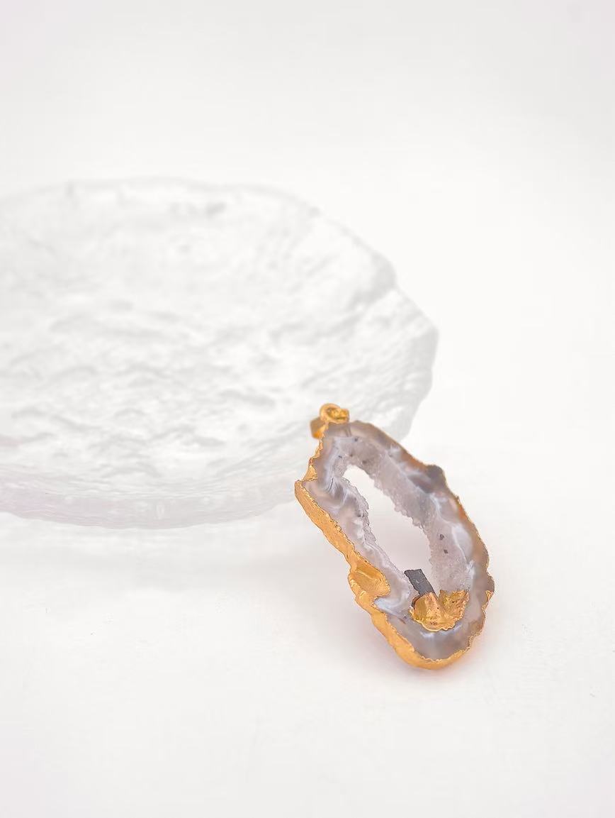 Agate and Black Tourmaline Raw Stone Pendant image