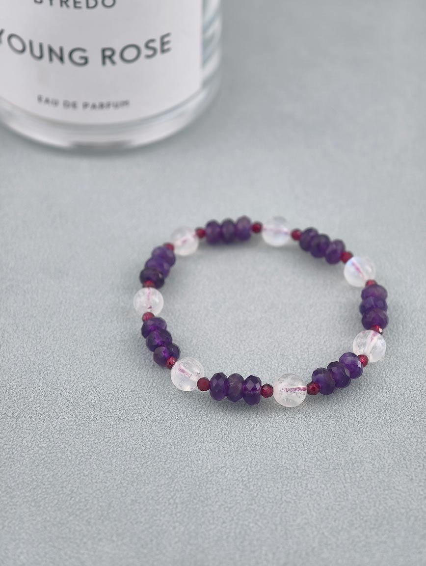 Natural Amethyst and Moonstone Garnet Bracelet image