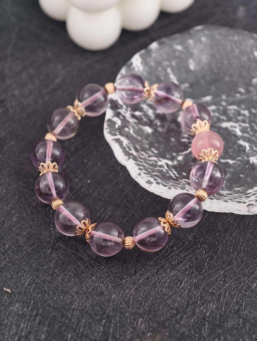 Natural Amethyst and Rose Quartz Delicate Style Bracelet image