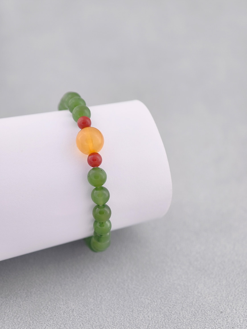 Natural Jasper and South Red Agate Beeswax Bracelet image