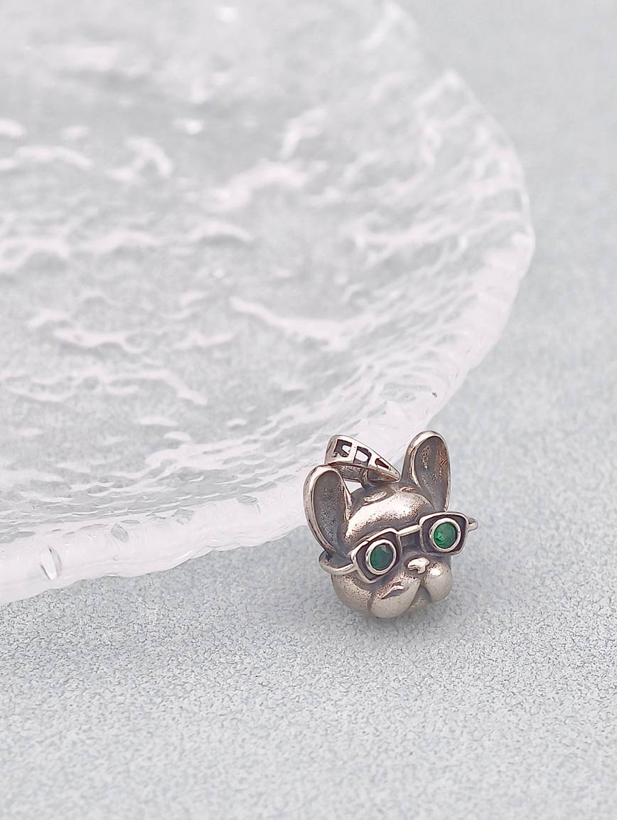 French Bulldog Emerald Sterling Silver Pendant image