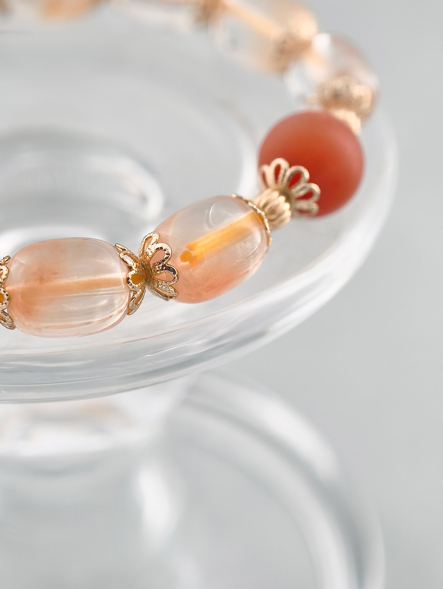 Natural Orange Rabbit Fur and South Red Agate Bracelet image