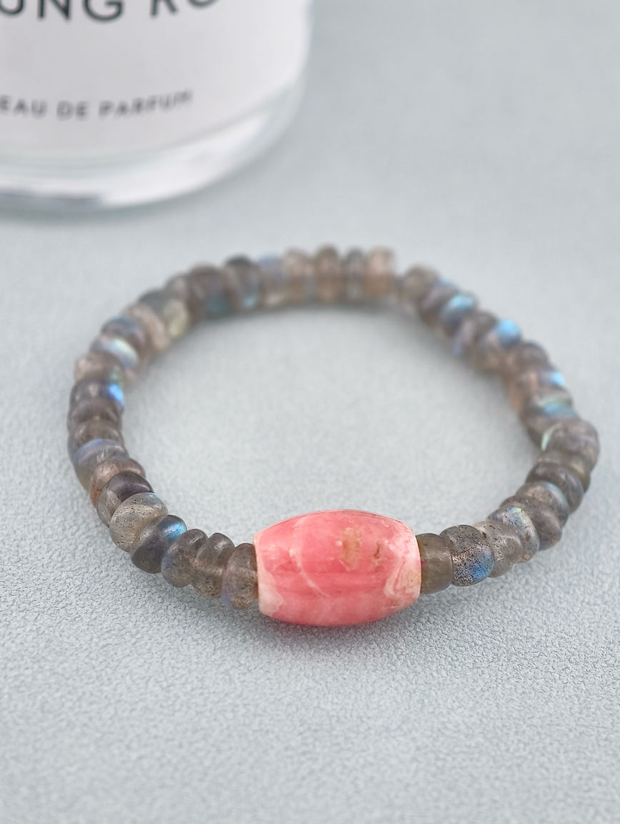 Natural Labradorite and Rhodochrosite Bracelet image