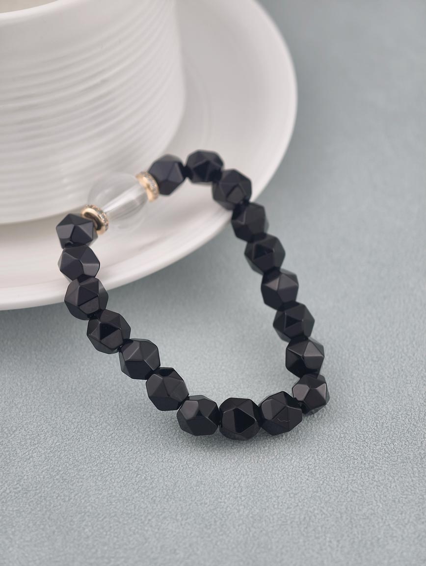 Natural Black Agate and Clear Quartz Bracelet image