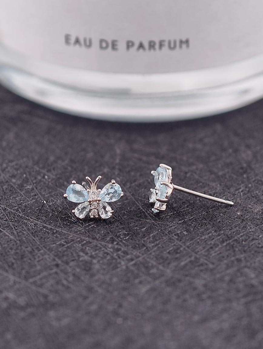 Natural Aquamarine Butterfly Sterling Silver Earrings image