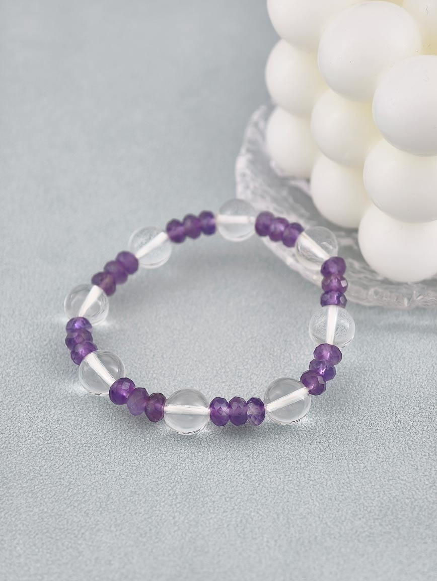 Natural Amethyst and Clear Quartz Bracelet image
