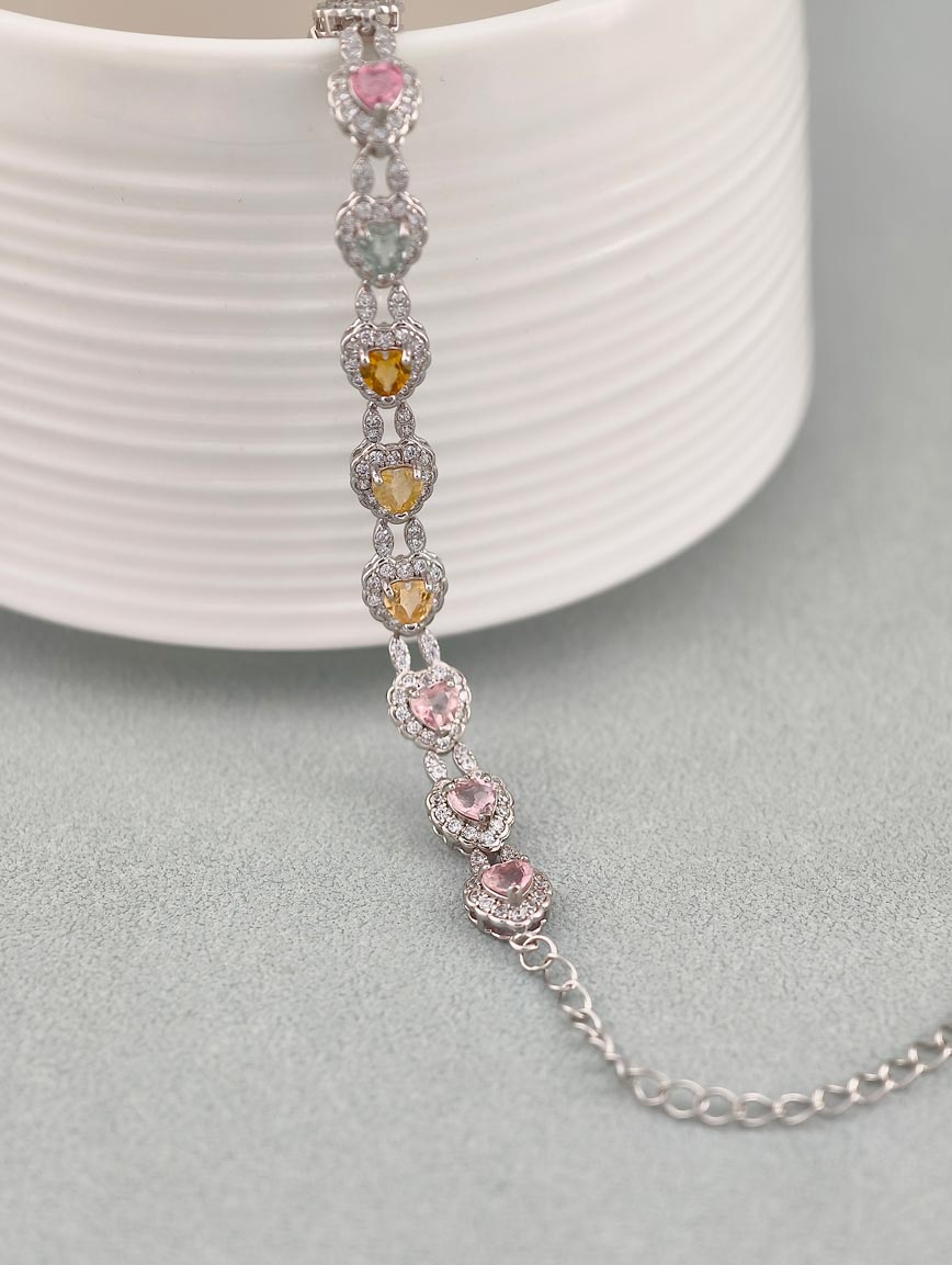 Natural Tourmaline Sterling Silver Gold Plated Delicate Style Bracelet image