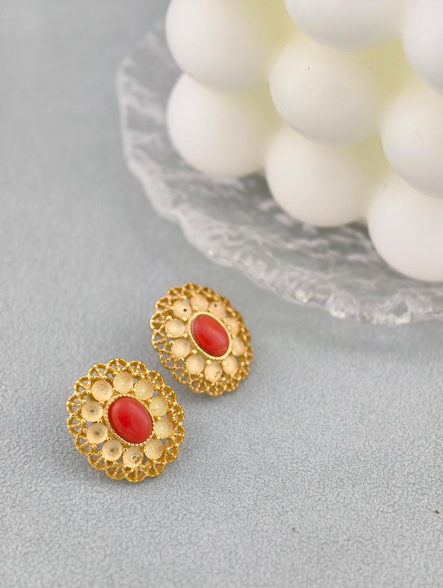 Natural Red Coral Exquisite Style Sterling Silver Earrings image