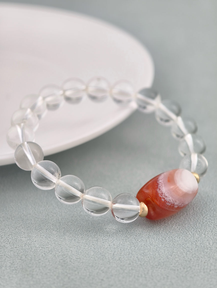 Natural Clear Quartz and South Red Agate Lucky Bead Bracelet image