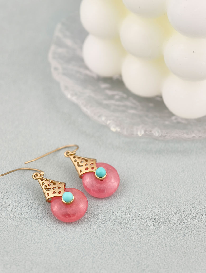 Natural Rhodochrosite and Turquoise Sterling Silver Earrings image