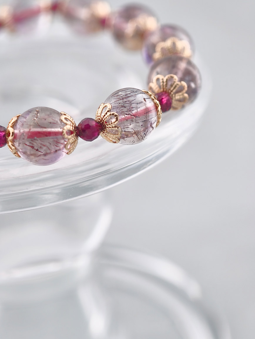 Natural Super Seven and Garnet Delicate Style Bracelet image