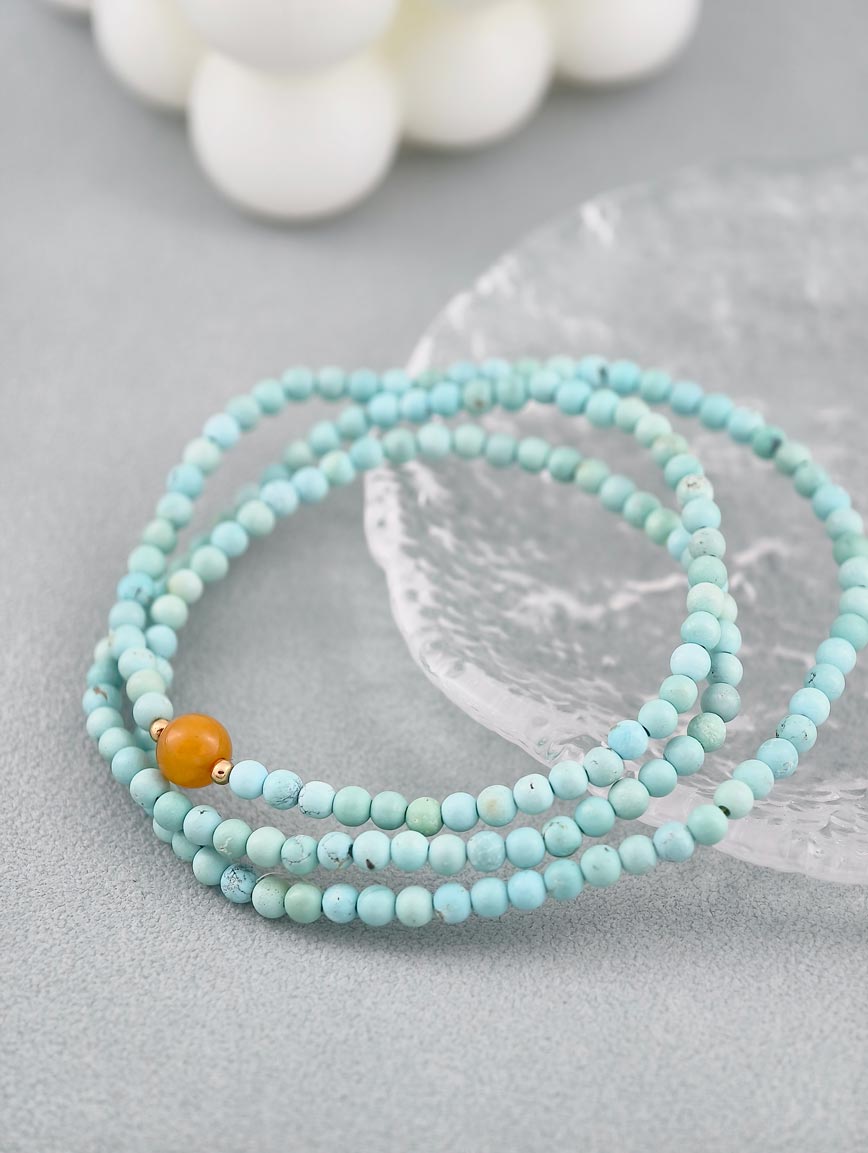 Natural Turquoise and Beeswax Three-Wrap Bracelet image