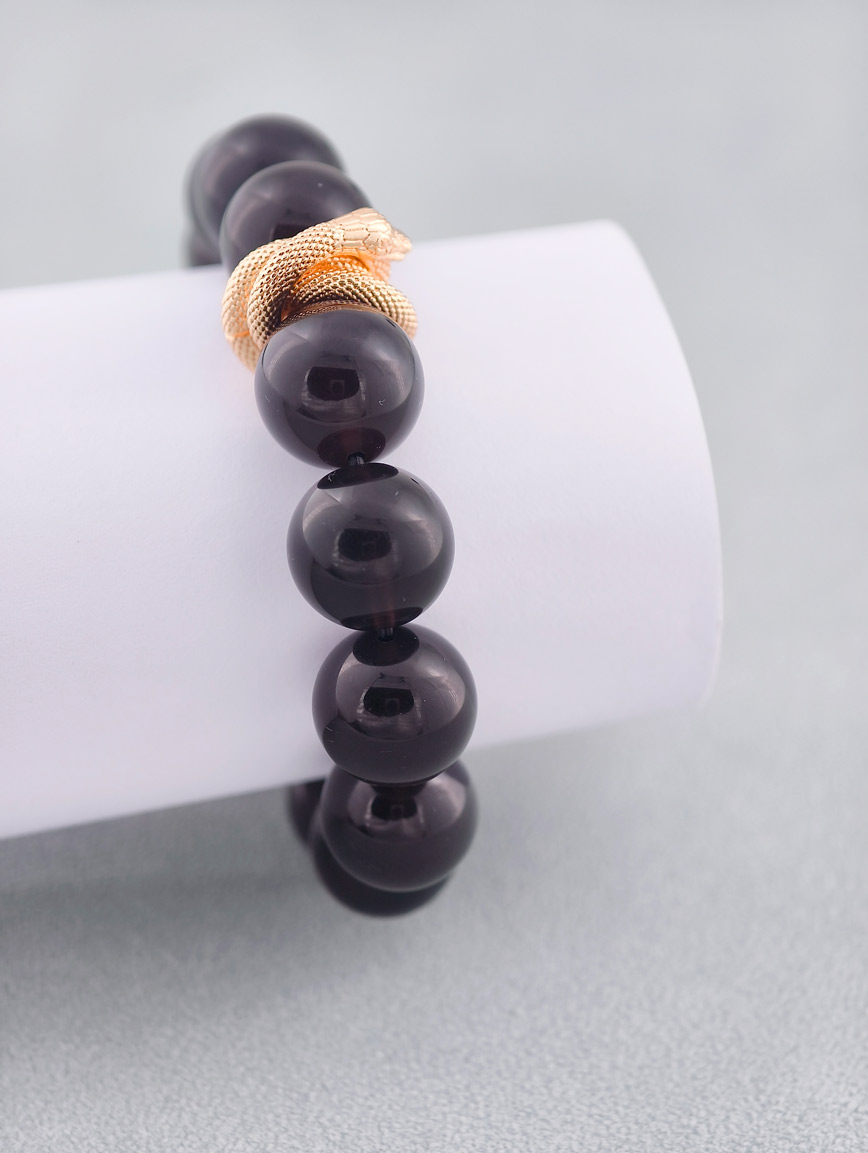 Obsidian and Copper-clad 14K Gold Snake Bracelet image