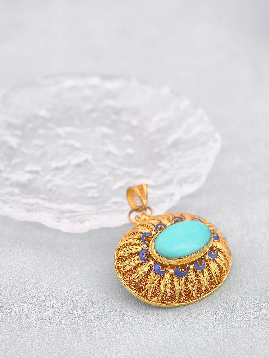 Natural Turquoise Cloisonne Enamel Pendant image