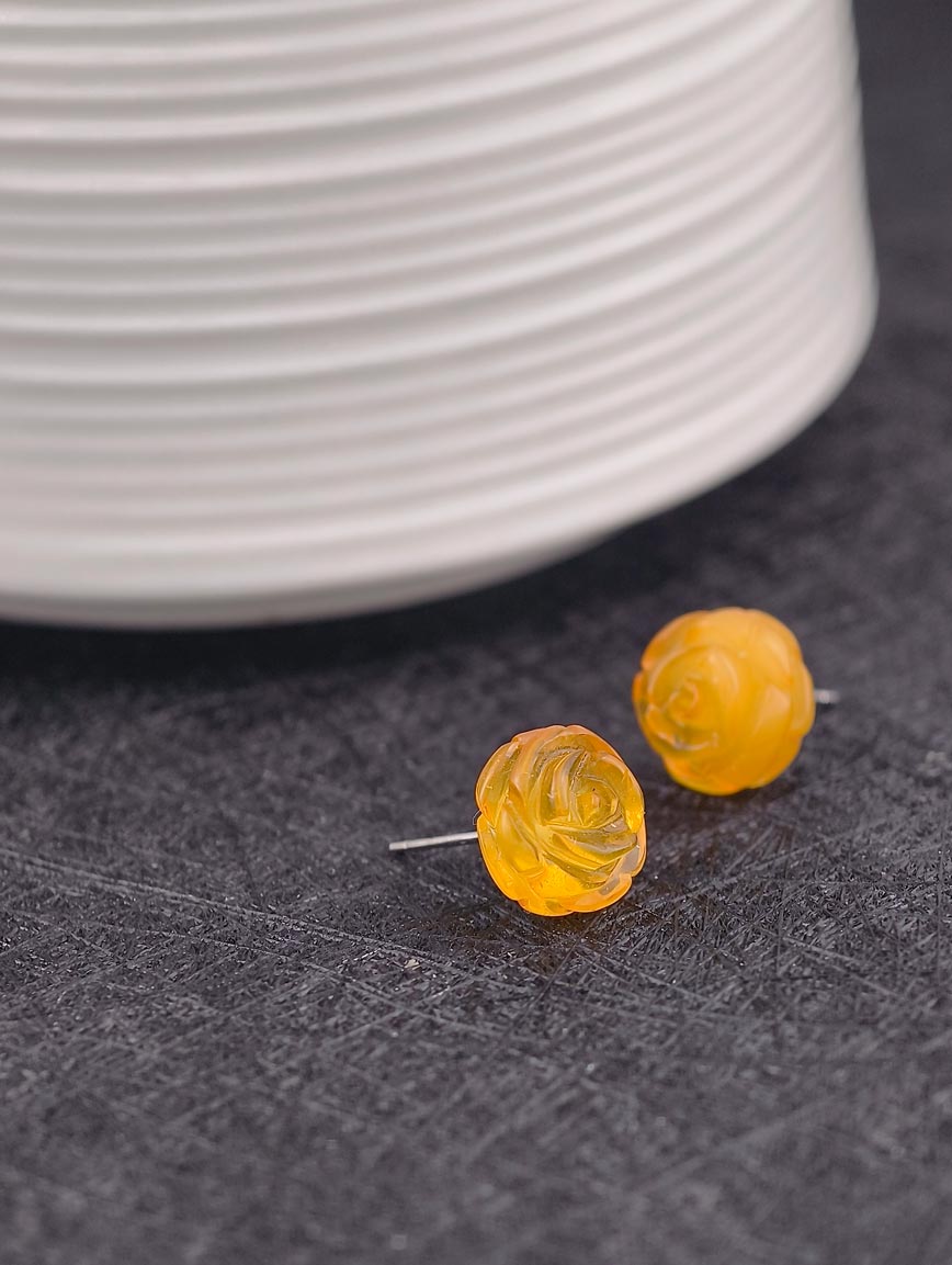 Natural Flower Shaped Amber Sterling Silver Earrings image