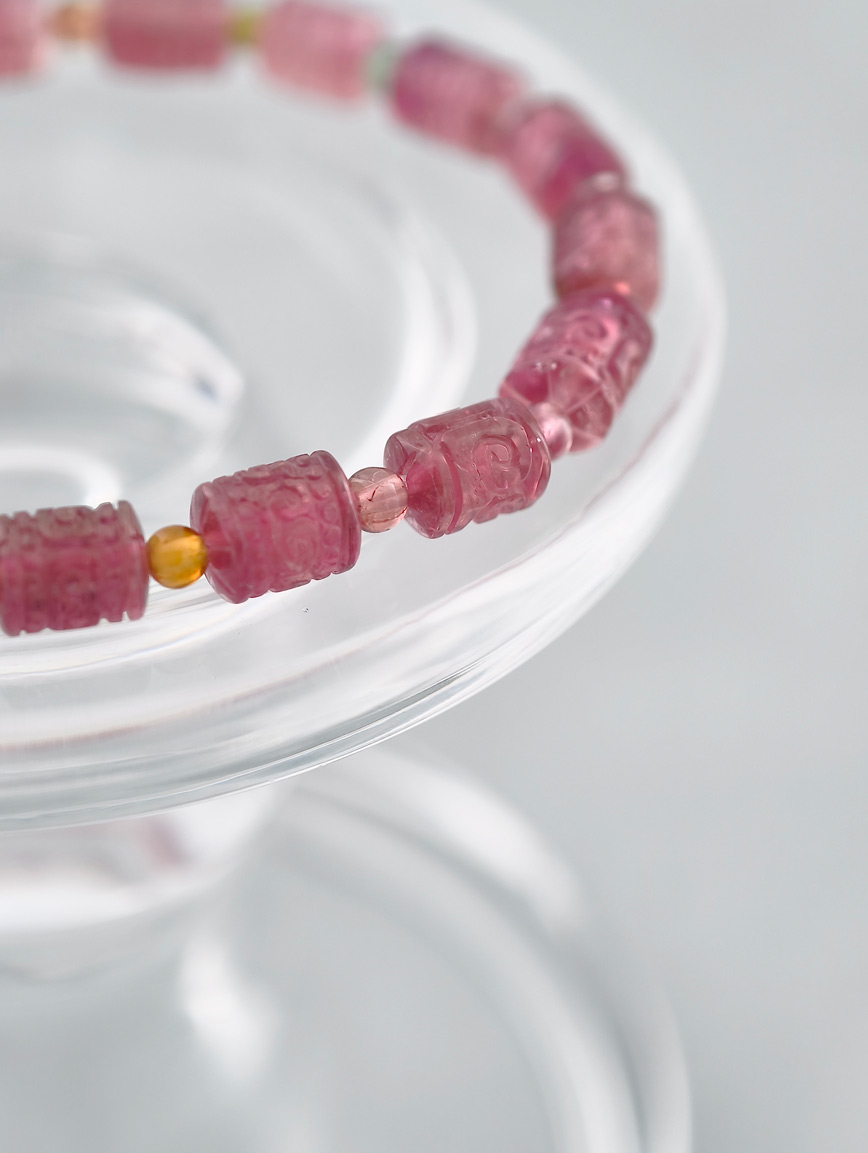 Natural Pink Tourmaline Good Luck Bead Bracelet image