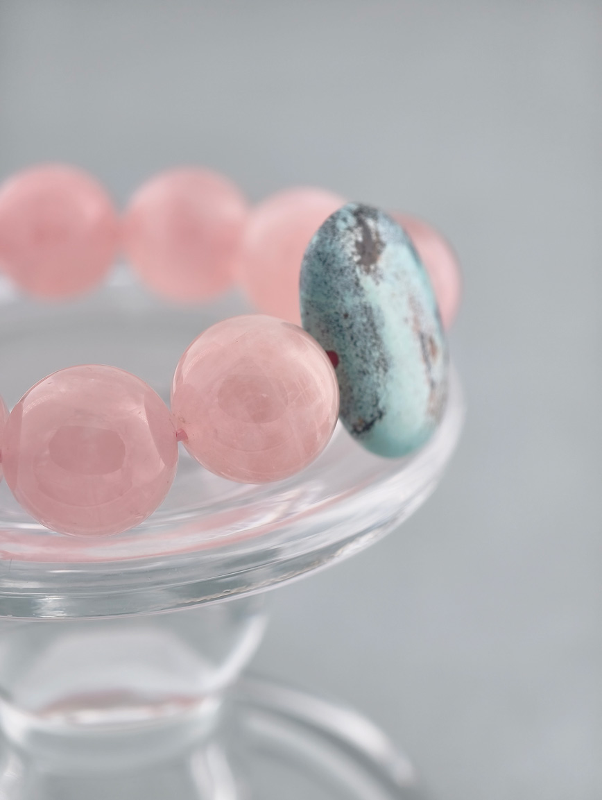 Natural Rose Quartz and Turquoise Bracelet image