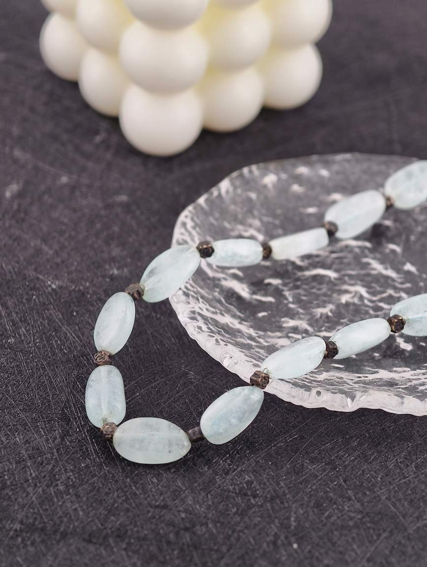 Natural Aquamarine Necklace with S925 Silver Flower image