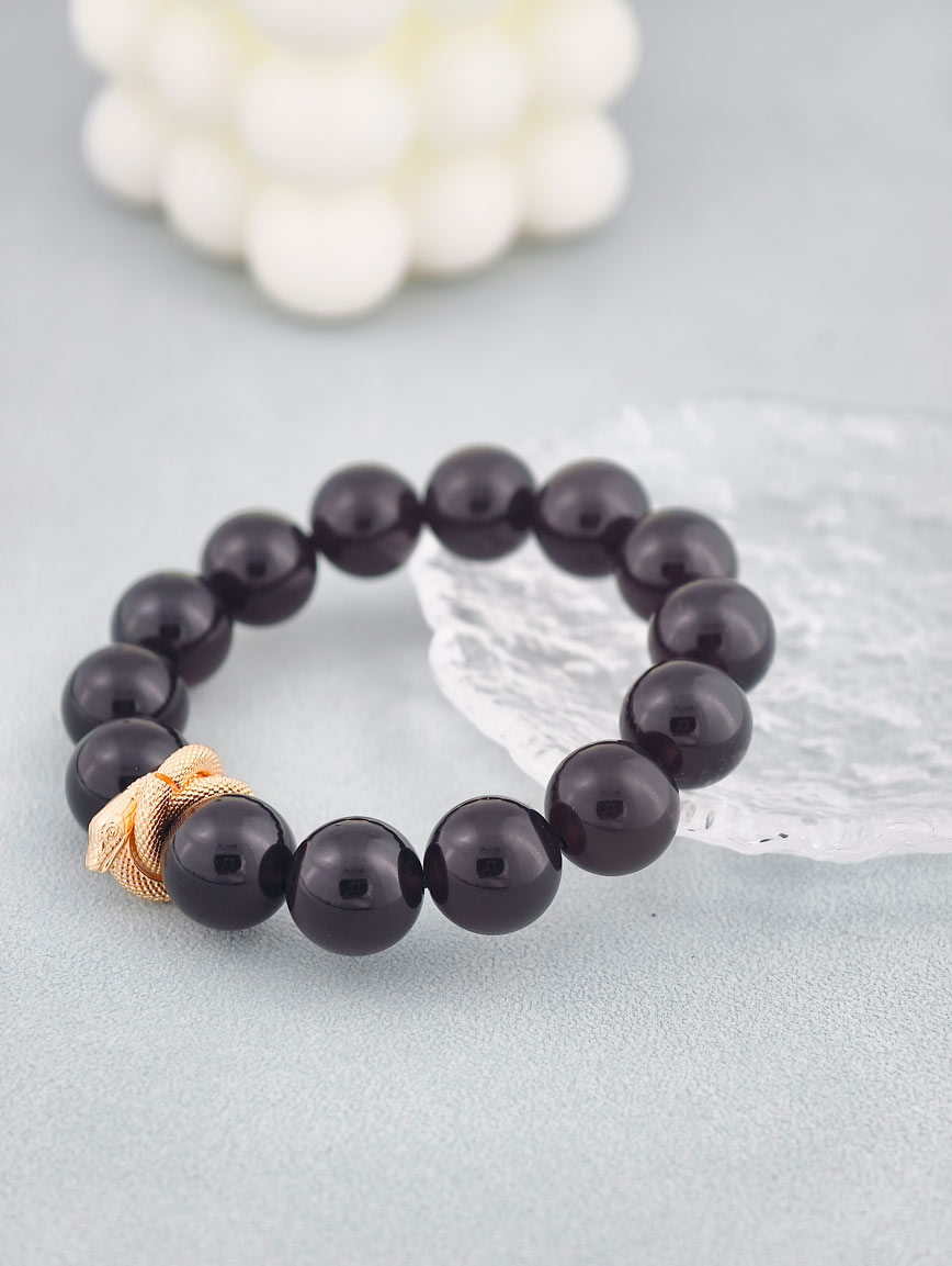 Obsidian and Copper-clad 14K Gold Snake Bracelet image