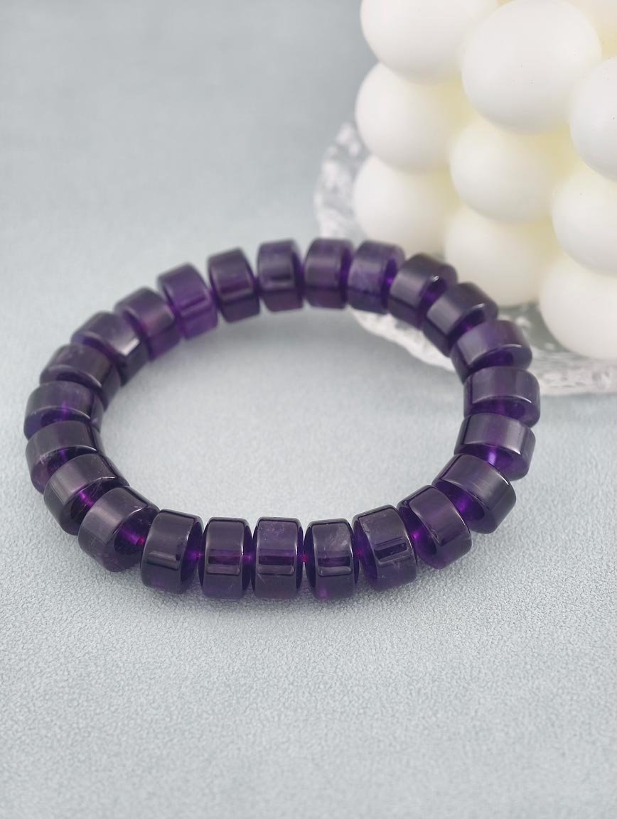 Natural Amethyst Wheel Bead Bracelet image