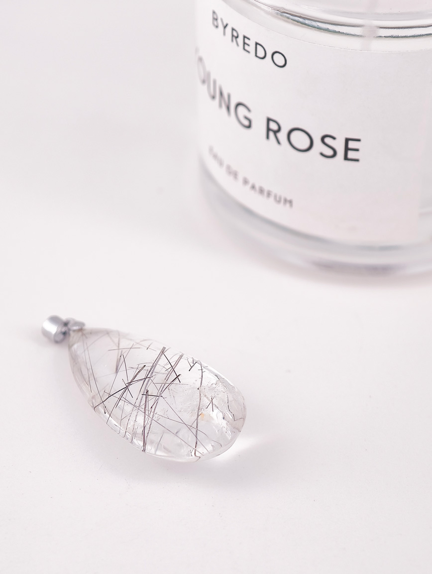 Natural Black Rutilated Quartz Sterling Silver Pendant image