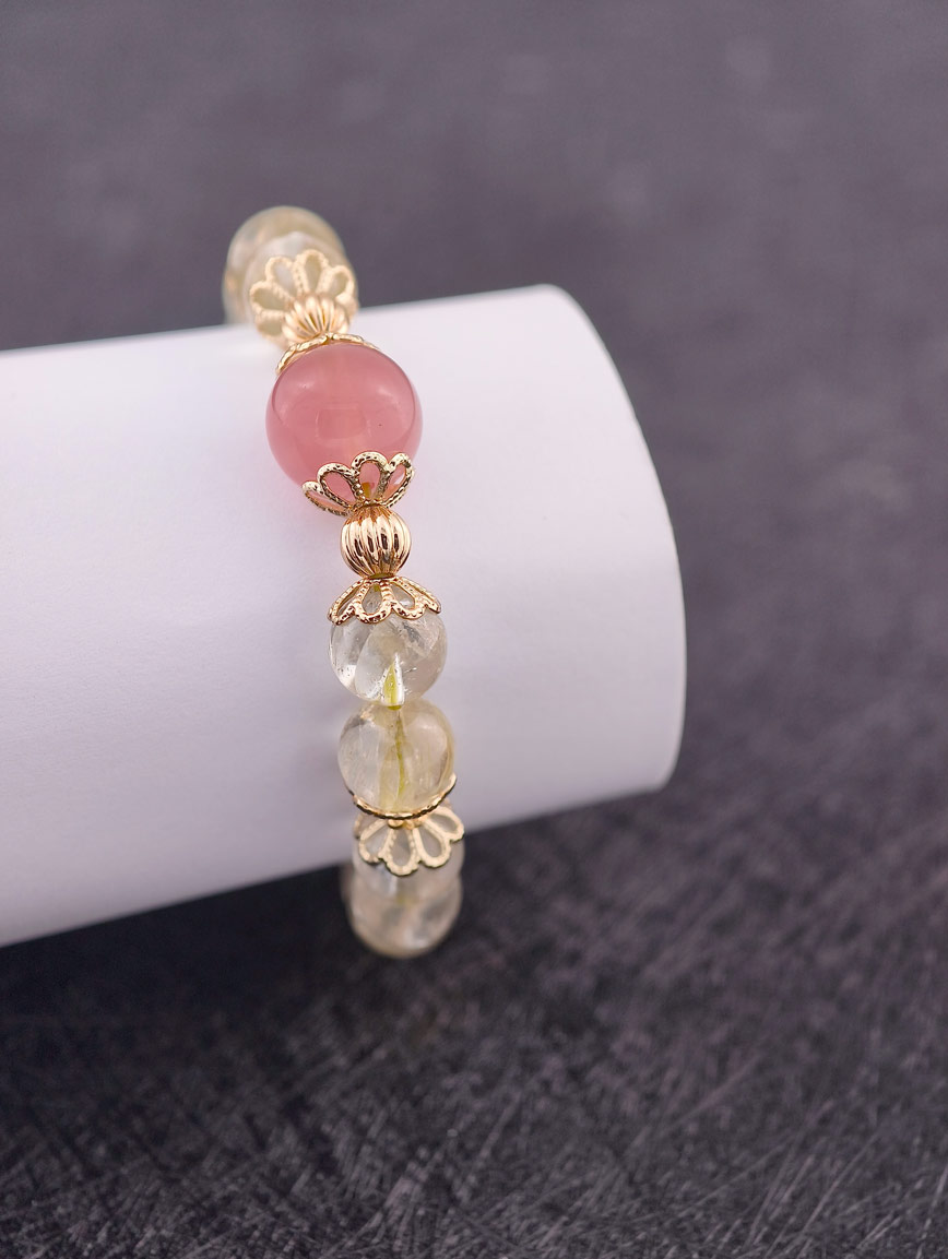 Natural Green Kunzite and Rose Quartz Bracelet image