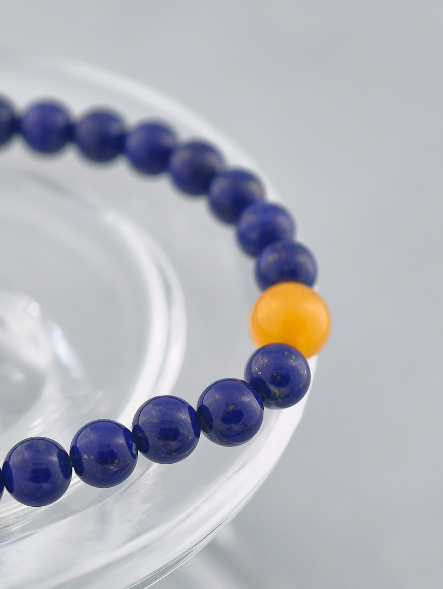 Natural Lapis Lazuli and Amber Bracelet image