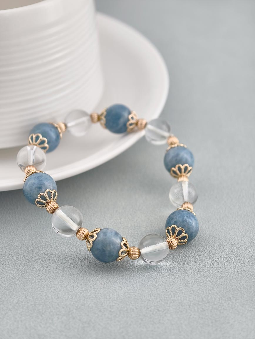 Natural Aquamarine and Clear Quartz Bracelet image