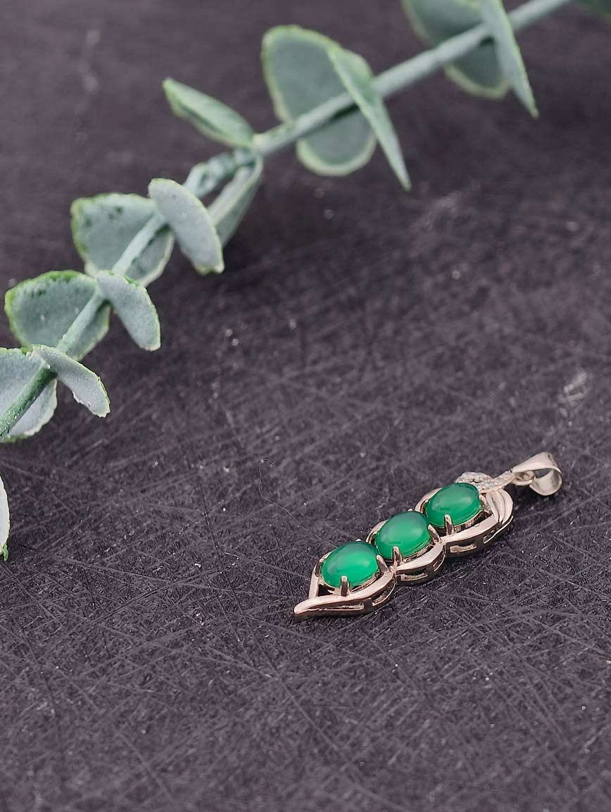 Natural Chrysoprase Green Beans Sterling Silver Pendant image