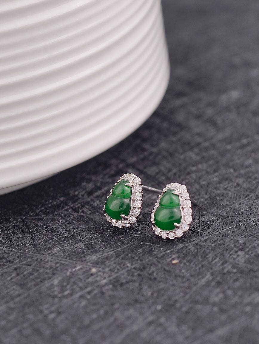 Natural Jadeite Gourd Sterling Silver Earrings image
