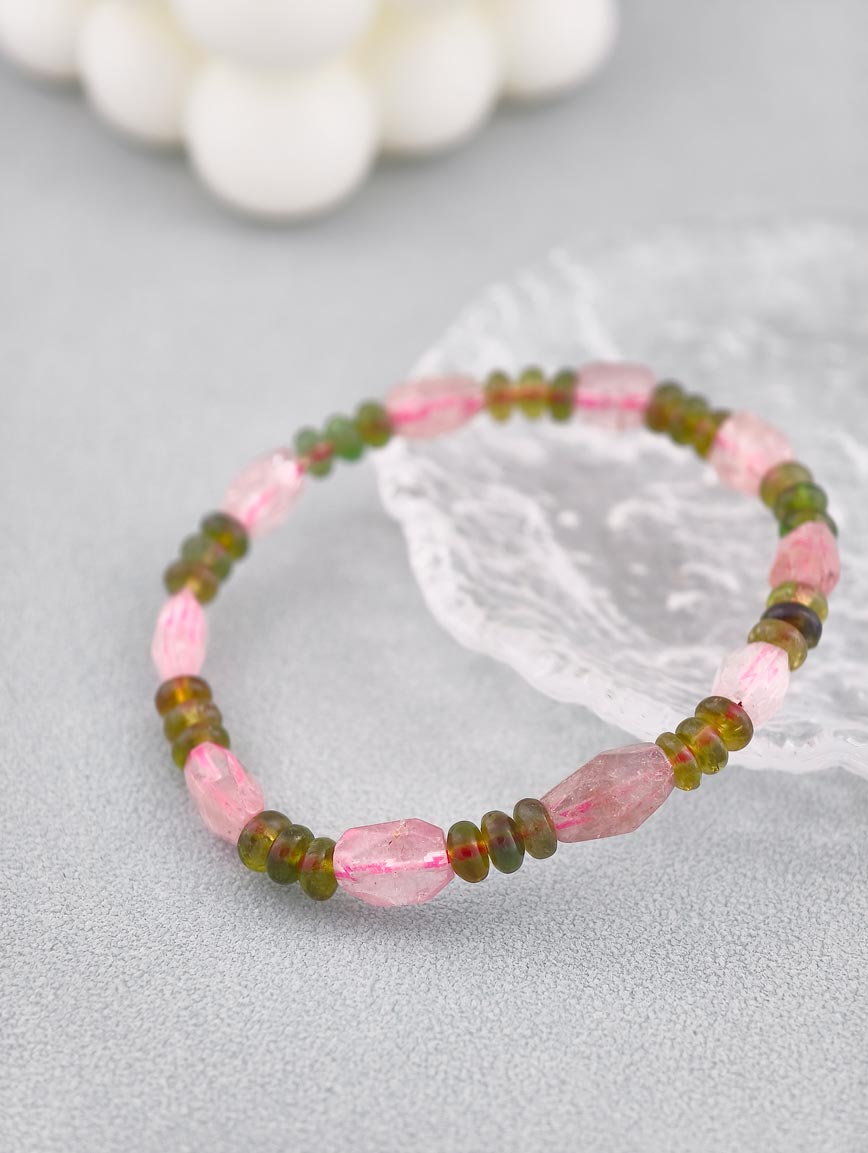 Natural Pink Tourmaline and Green Tourmaline Exclusive Design Bracelet image