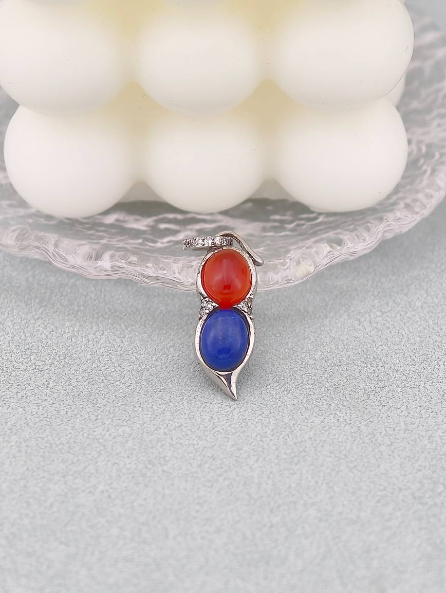 Natural Agate and Lapis Lazuli Sterling Silver Pendant image