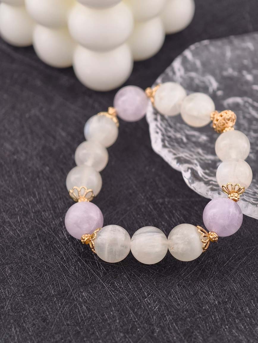 Natural Moonstone and Amethyst Bracelet image