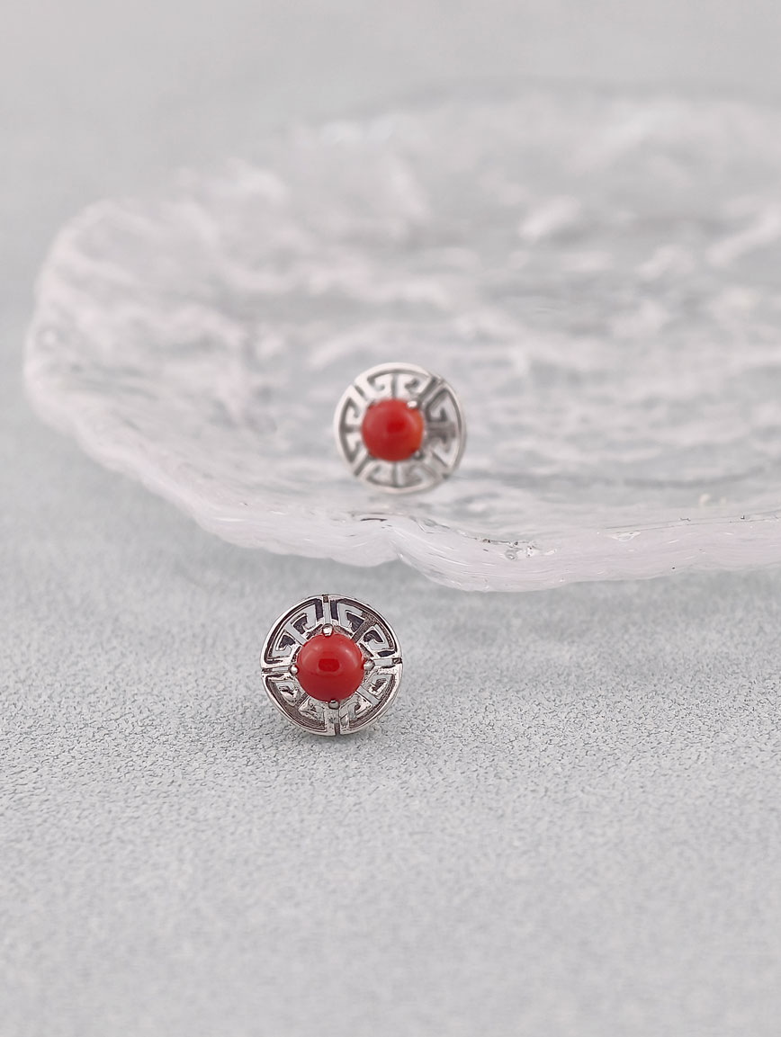 Natural South Red Agate Sterling Silver Earrings image