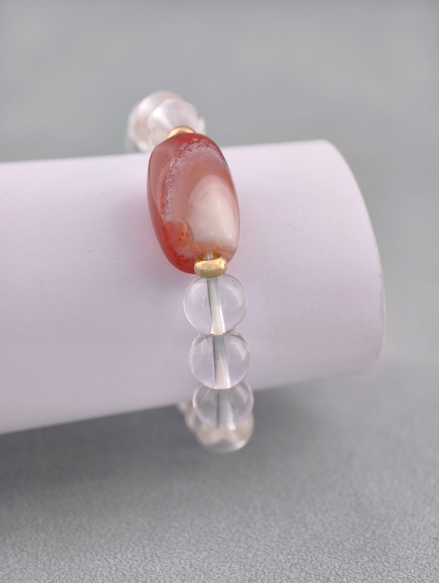 Natural Clear Quartz and South Red Agate Lucky Bead Bracelet image