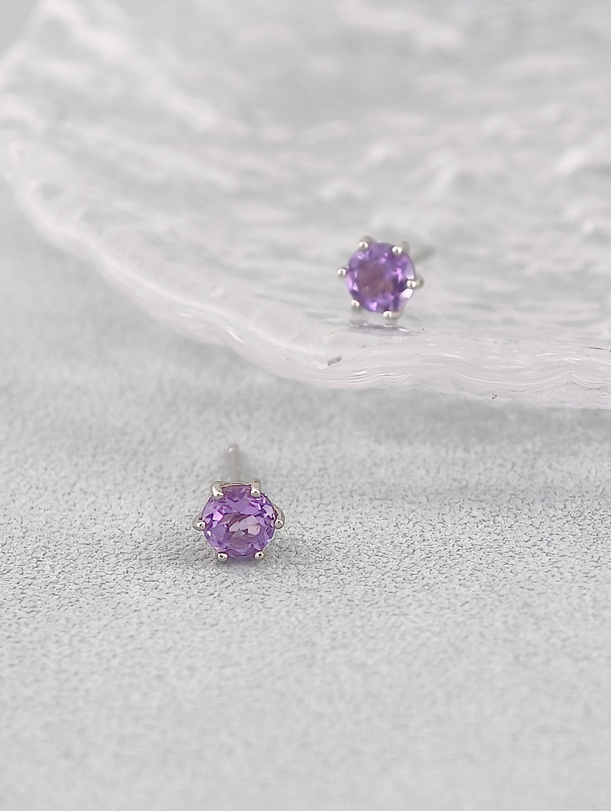 Natural Amethyst Simple Style Sterling Silver Earrings image