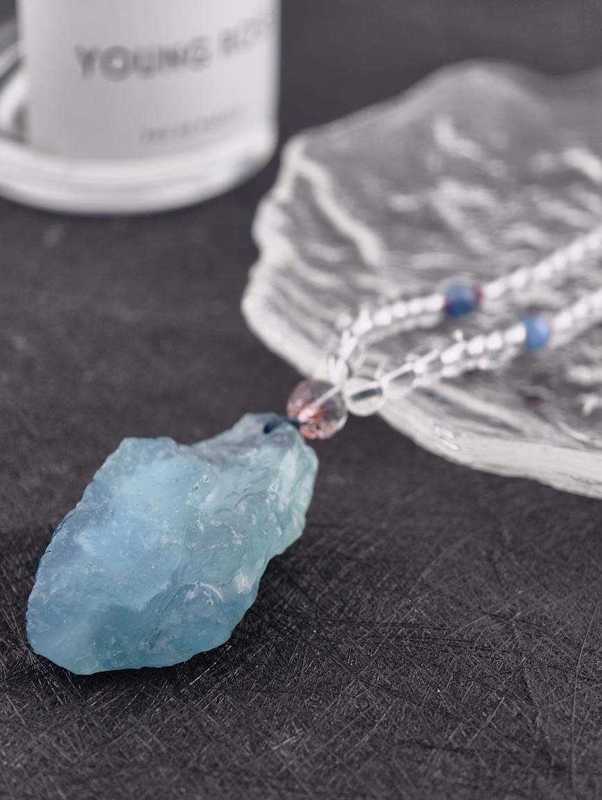 Aquamarine Pendant Clear Quartz Garnet Kyanite Super Seven Necklace image