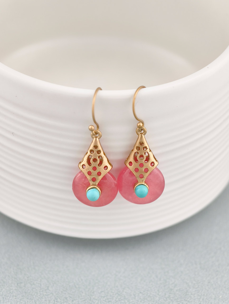 Natural Rhodochrosite and Turquoise Sterling Silver Earrings image