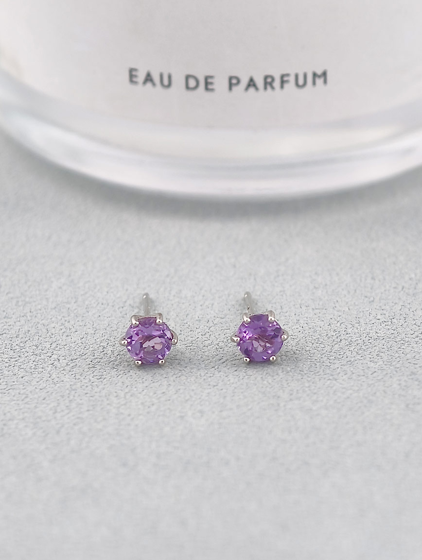 Natural Amethyst Simple Style Sterling Silver Earrings image